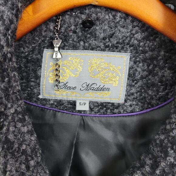 Steve Madden Women's Jacket S Black Wool Blend Collared Double Breasted Pea Coat - Picture 7 of 7